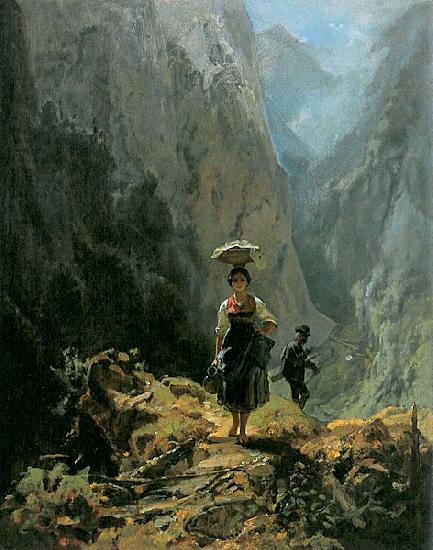 Carl Spitzweg Dirndl und Jaer im Gebirge Norge oil painting art
